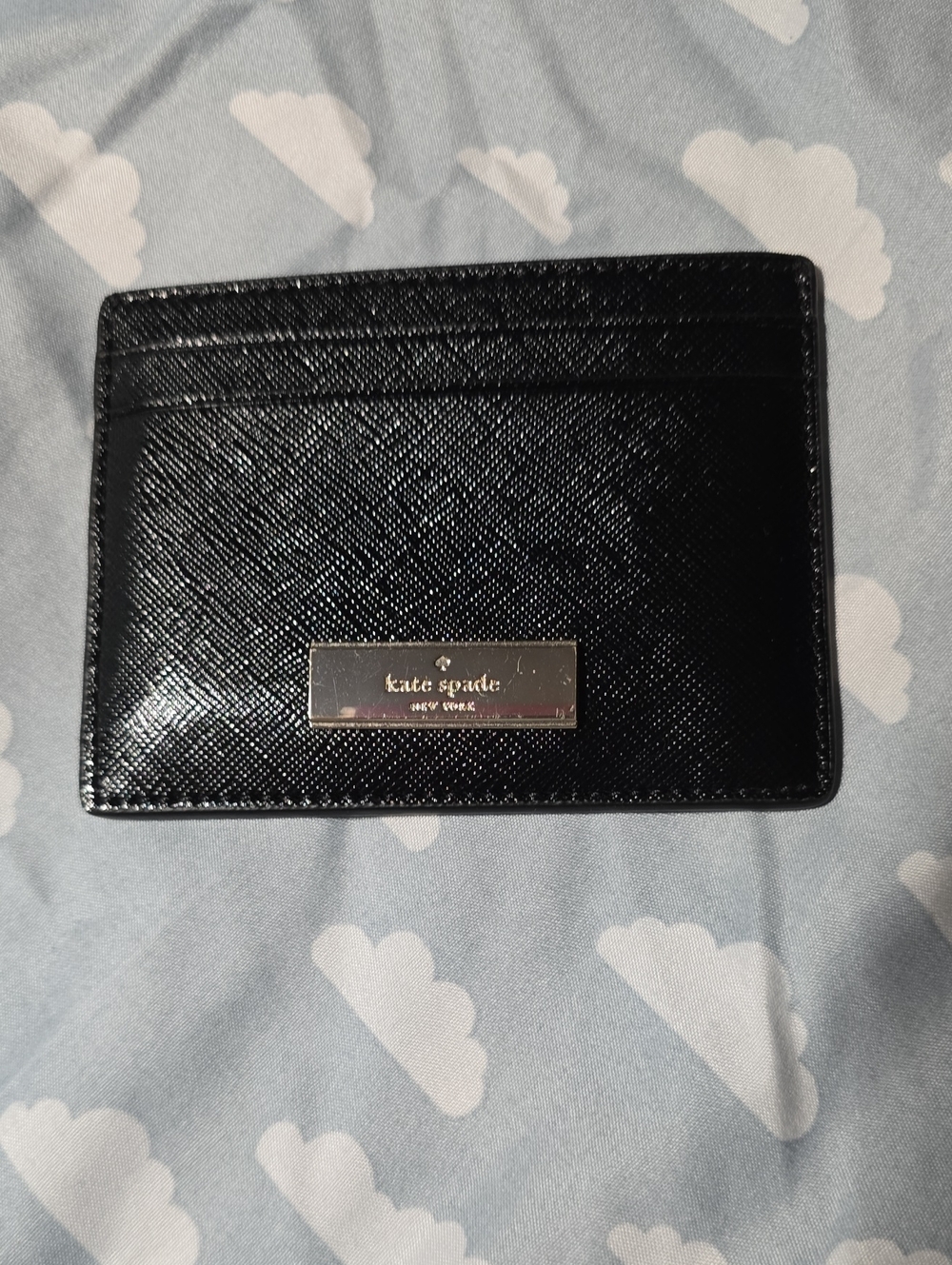 kate spade Black Card Holder with Metal Logo Plaque